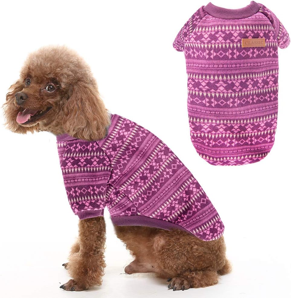 BINGPET Small Dog Sweater for Puppy Cats Pet Clothes Sweatershirt for Small Dogs Winter Knitwear, Purple