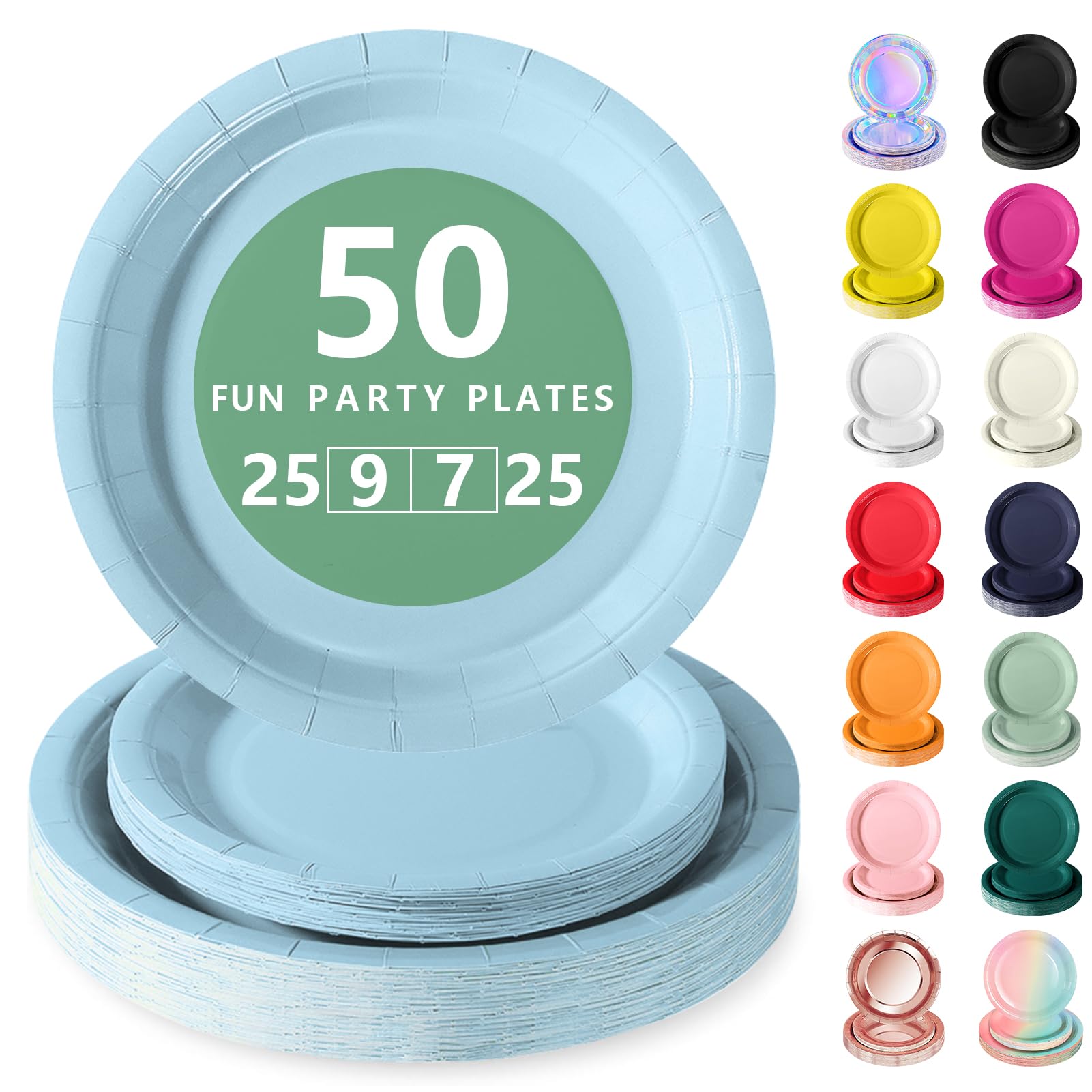 Nkaiso Disposable Paper Plates 50 Pack, Light Blue Party Plates Dinner Set - 25x9inch & 25x7inch Plate Elegant Disposable Tableware for Birthday, Wedding, Christmas Party Supplies — image 1
