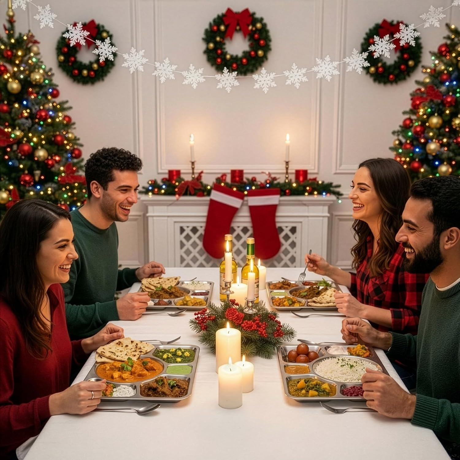 Hacaroa 4 Pack Stainless Steel Divided Dinner Plates, 15x10.6 Inches Large Snack Serving Plate with 6 Compartment, Metal Food Trays for Adults, Diet Food Portion Control, Picky Eaters - Image 7