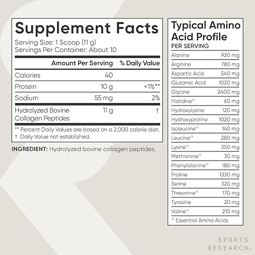 Miniatura 5 de Sports Research Péptidos de colágeno Polvo de proteína de colágeno hidrolizado tipo 1 y 3 para piel, uñas y articulaciones saludables Nutrientes y