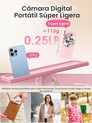 Miniatura 6 de Cámara digital, cámara de videoblogs 4K con enfoque automático para fotografía con tarjeta de 32 GB, cámara digital compacta portátil de 48