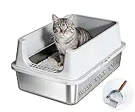 Stainless Steel Litter Box with High Sided Plastic Enclosure, 23.6"×15.7"×10.6" Cat Litter Box, Metal Kitty Litter Box Does not Easily retain Odors & Easy to Clean, Large Cat Splash Guard