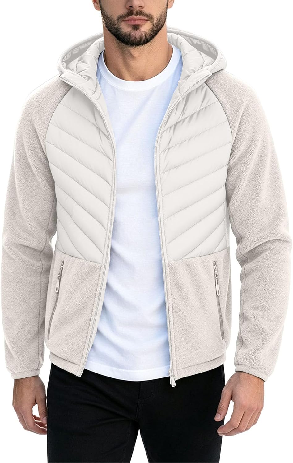 Men's Detachable Hood Puffer Jacket Full Zip Quilted Warm Outerwear