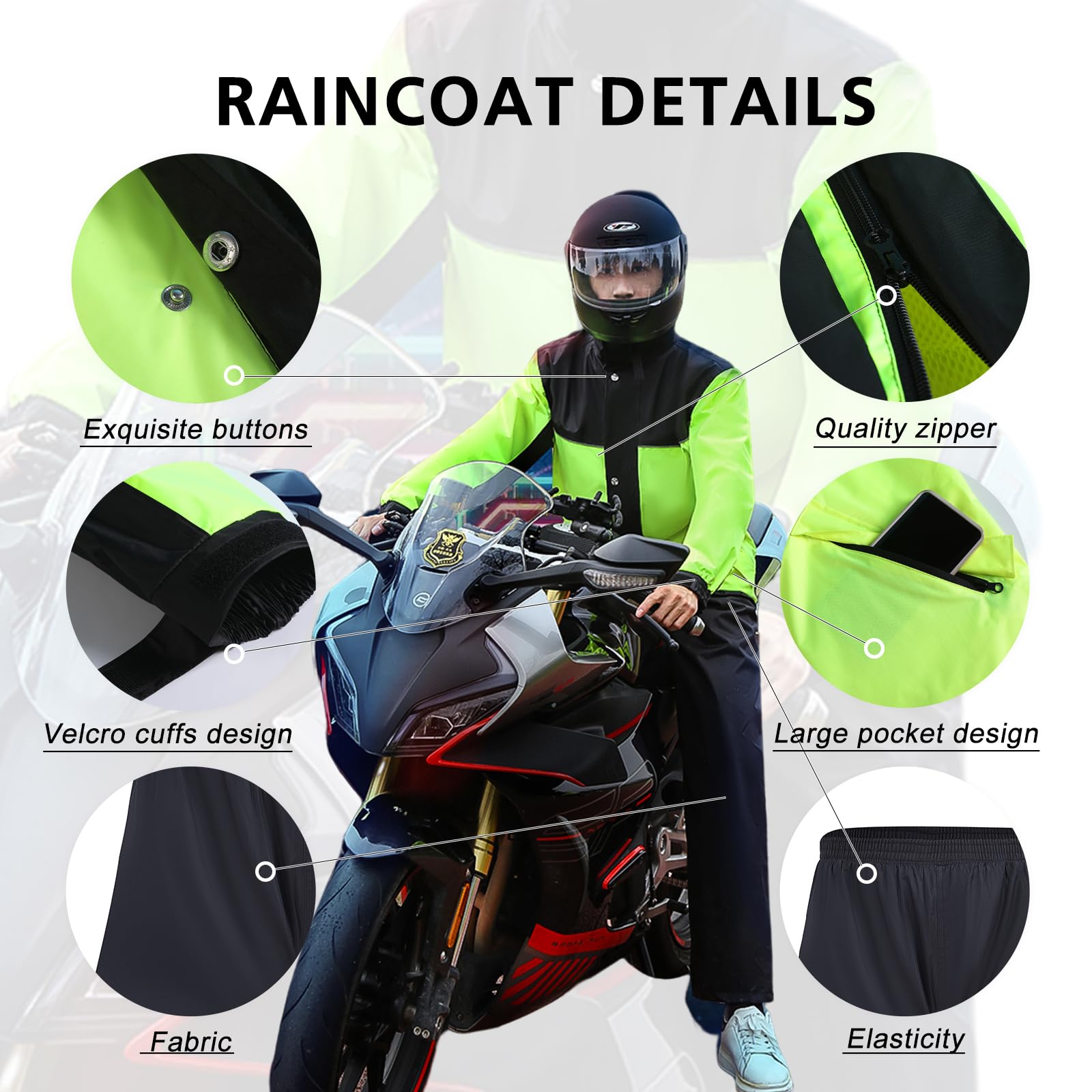 Combinaison de Pluie Imperméable Pour Homme Veste de Pluie et Pantalon Unisexe à Capuche Pour Tous les Sports, Pêche, Moto