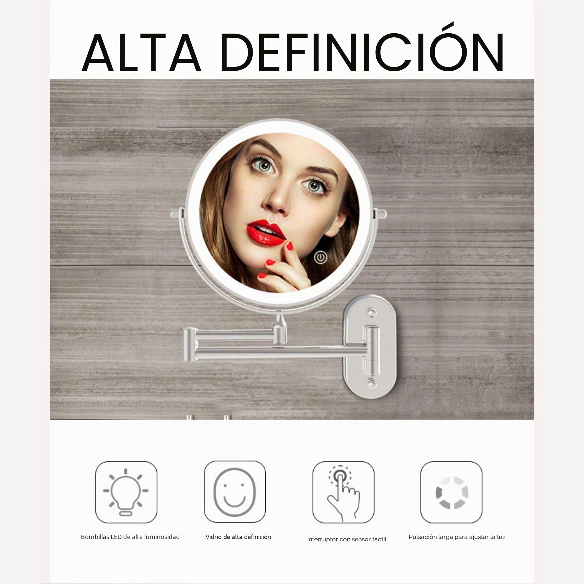 Espejo de Afeitado/Maquillaje con LED, 5 aumentos, 360º de rotación - Funciona con 4 Pilas AAA o Cable USB