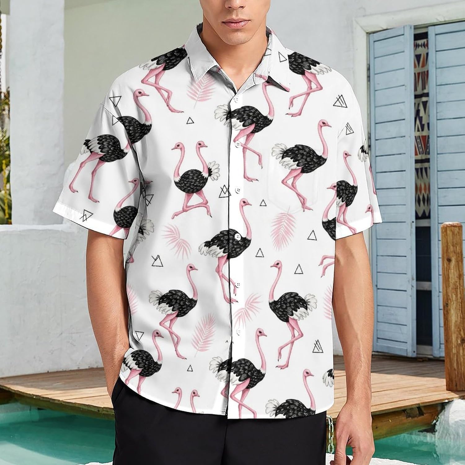 Men's Hawaiian Camp Shirt Short Sleeve Button Down Casual Shirt with Pocket,Wrinkle Free Beach Wedding Vacation Wear