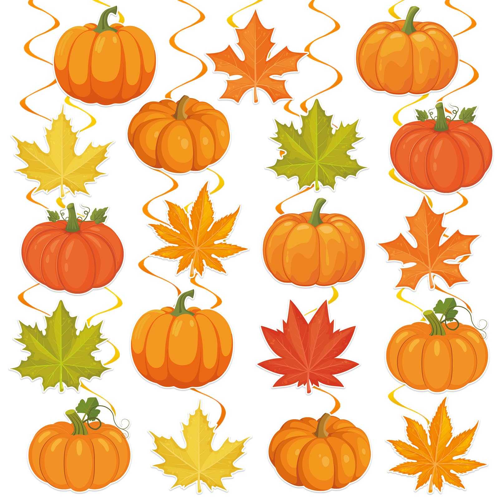 40Pcs Fall Pumpkin Maple Leaf Hanging Swirl Decorations, Autumn Thanksgiving Party Ceiling Hanging Swirls Fall Hanging Swirls Streamers for Autumn Thanksgiving Harvest Party Decor Supplies