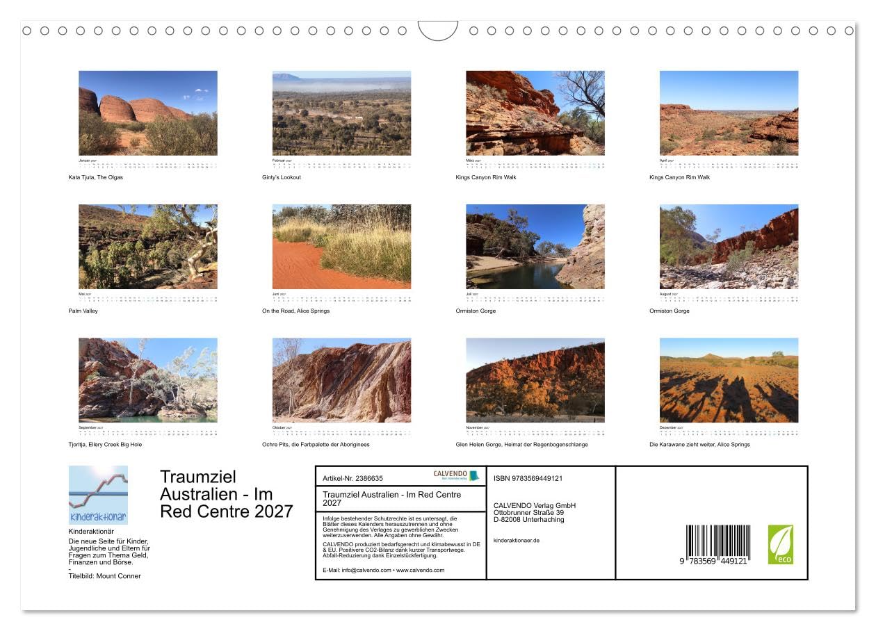 CALVENDO - Traumziel Australien - Im Red Centre 2027 (Wandkalender 2027 DIN A3 quer), Monatskalender: Reise ins Outback - Wüsten, Schluchten und mehr