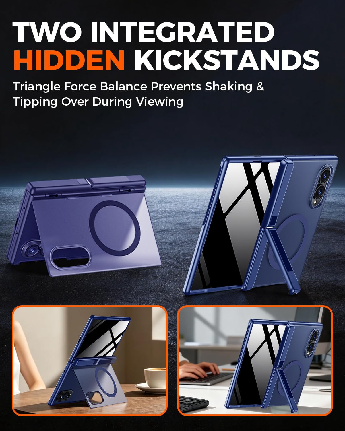 NINKI Funda para Samsung Galaxy Z Fold 8 con soporte, [protección de bisagras y protector de pantalla de vidrio privado] Resistente a los golpes, funda magnética con soporte para Fold 8, azul