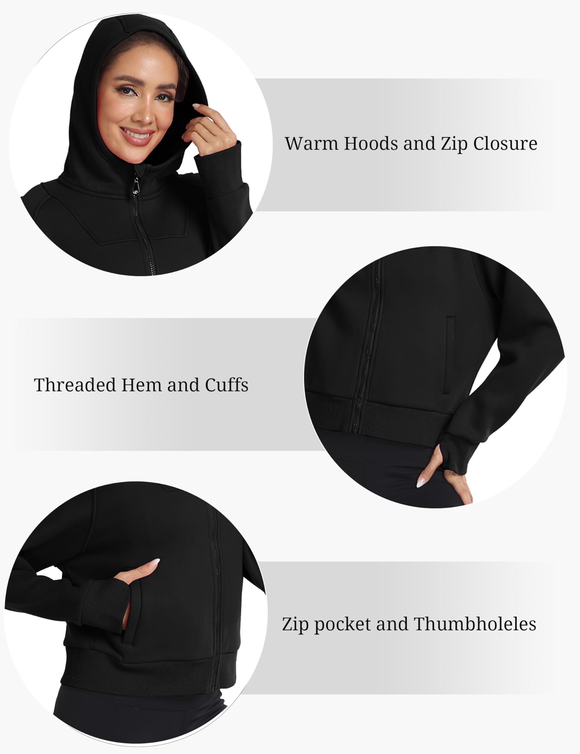MoFiz Vestes de Sport Femme Sweats à Capuche Doublé Polaire Chaud Veste de Course Manche Longue avec Zip