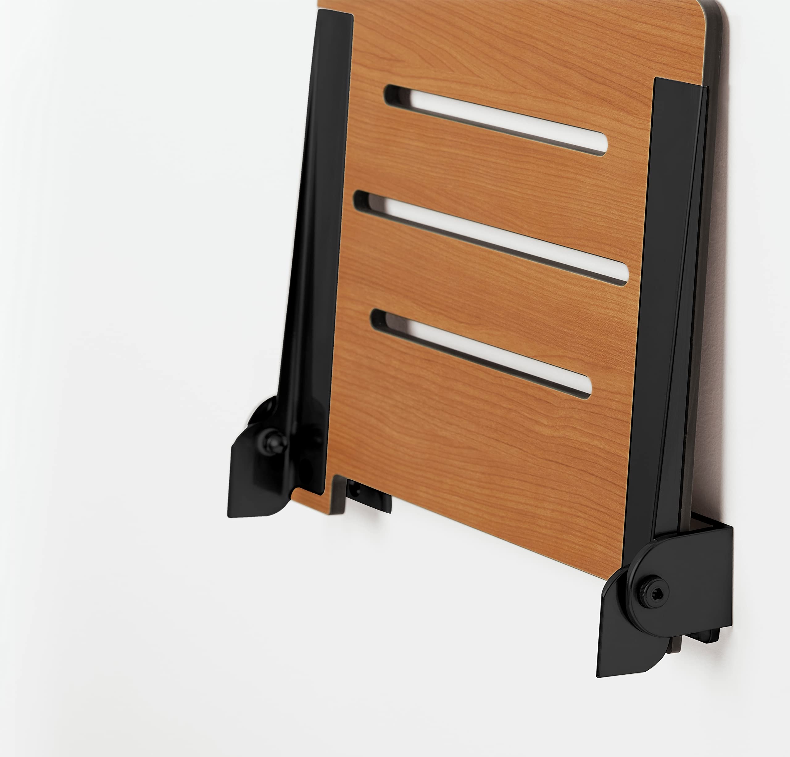 Seachrome Slimline - Ducha Plegable para Montar en la Pared, Asiento de Teca con Marco Negro Mate