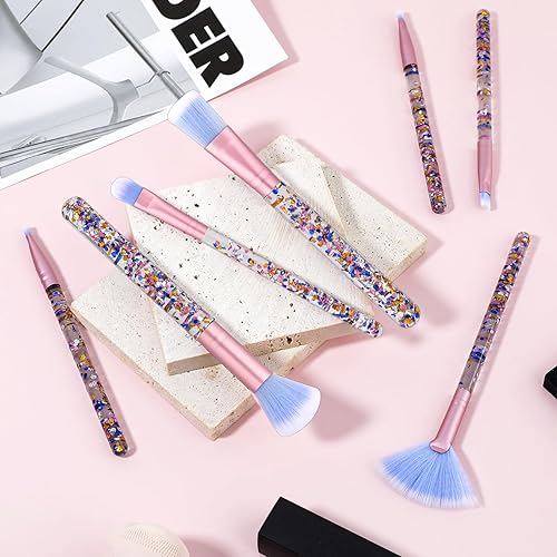 Miniatura 2 de Juego de 7 brochas de maquillaje, brochas de maquillaje con brillo de cristal, cepillo profesional para mezclar con mango de lentejuelas, lindo