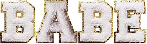 Parches para planchar para coser en el alfabeto, parches para suministros de bricolaje (bebé, blanco)