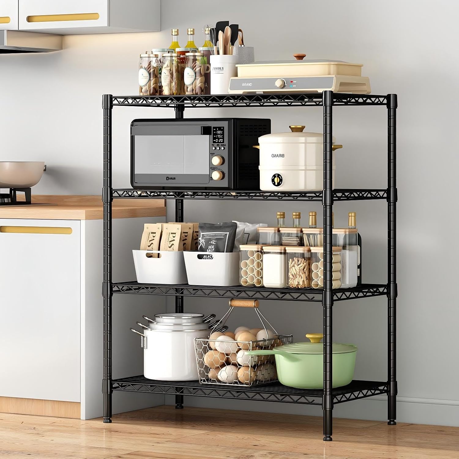 4-Tier Adjustable Wire Shelving Unit, Heavy-Duty Metal Storage Rack, Black, 29.53 x 13.78 x 47.24 Inch, for Kitchen, Garage, Bathroom and Pantry