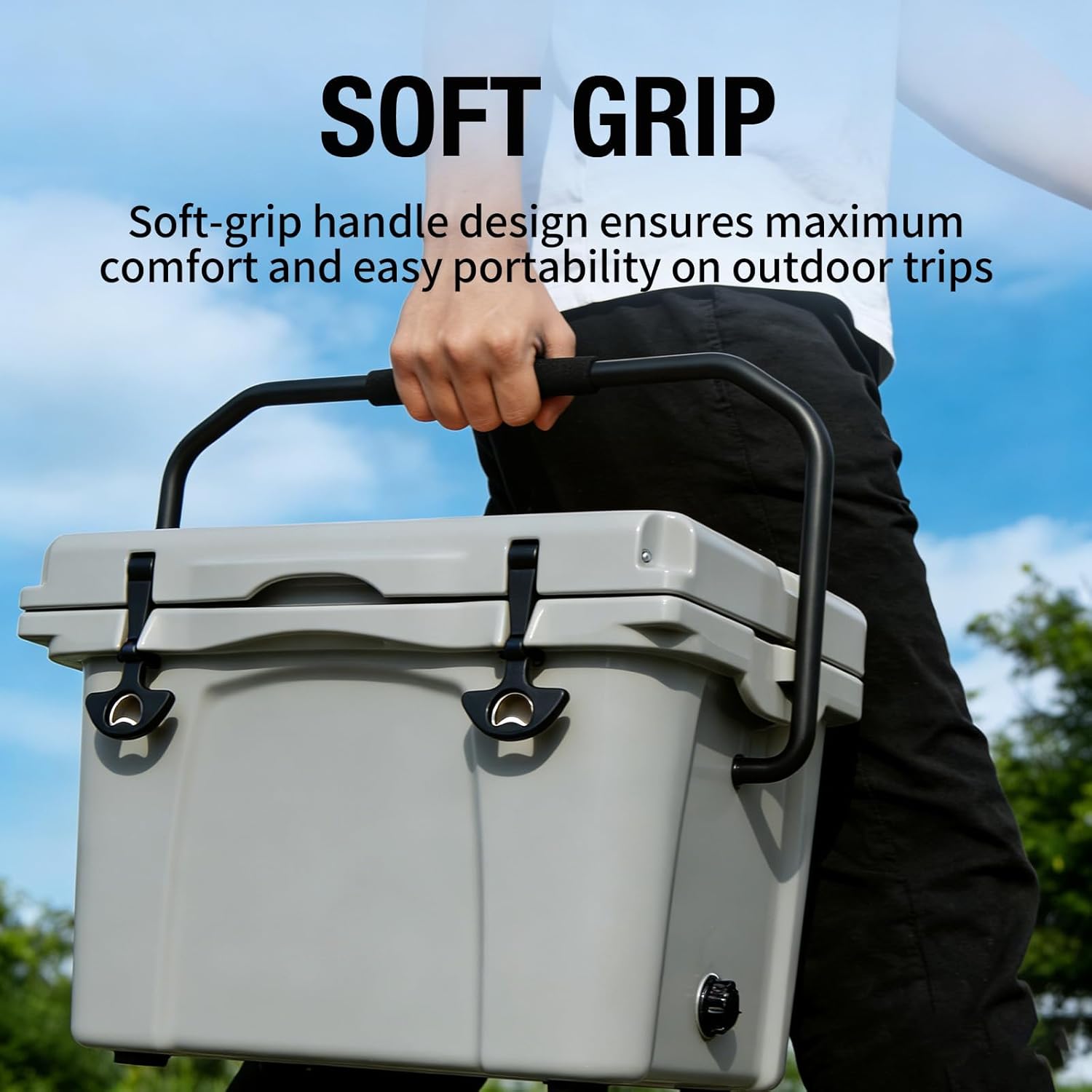 Grey 25 Quart Rotomolded Cooler, 30 Cans Capacity with 5-Day Ice Retention, Commercial Grade Insulation, Heavy-Duty Outdoor Cooler with Bottle Opener & Non-Slip Feet for Camping, Beach, Fishing