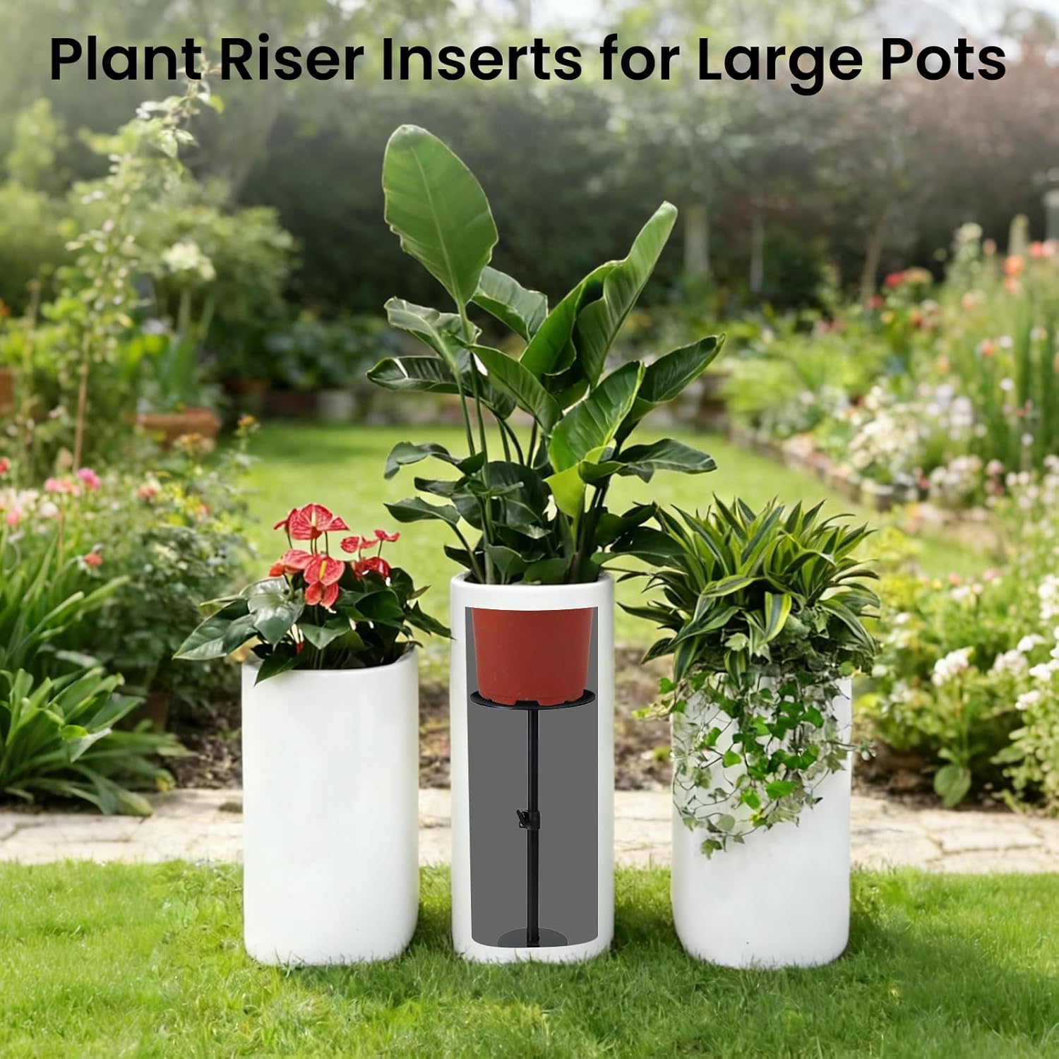 3 Set Adjustable Plant Risers for Inside Pots, 11.4-19.6" Height Range Planter Inserts with 3 Acrylic Bases (6/8/10 Inch) Pot Lift Insert for Large Tall Taper Planters Indoor Outdoor Use