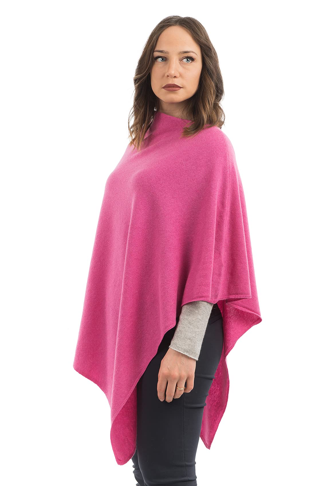 DALLE PIANE CASHMERE Poncho Femme Mélange Cachemire Laine - Fuxia | Poncho cape enveloppant, taille unique, parfait en voyage et en ville, un cadeau élégant pour elle, Made in Italy