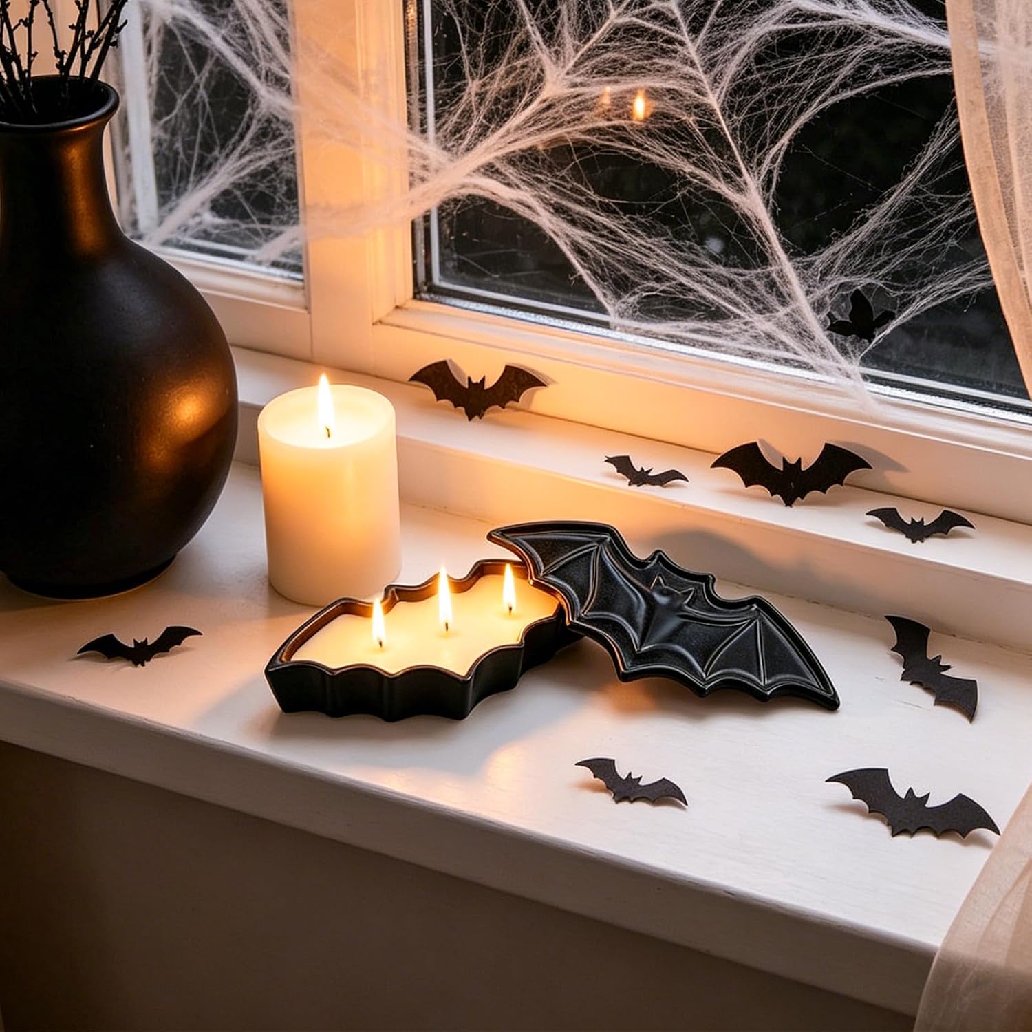 DN DECONATION Halloween Decorations Indoor, Bat Jar Candles for Home Decor