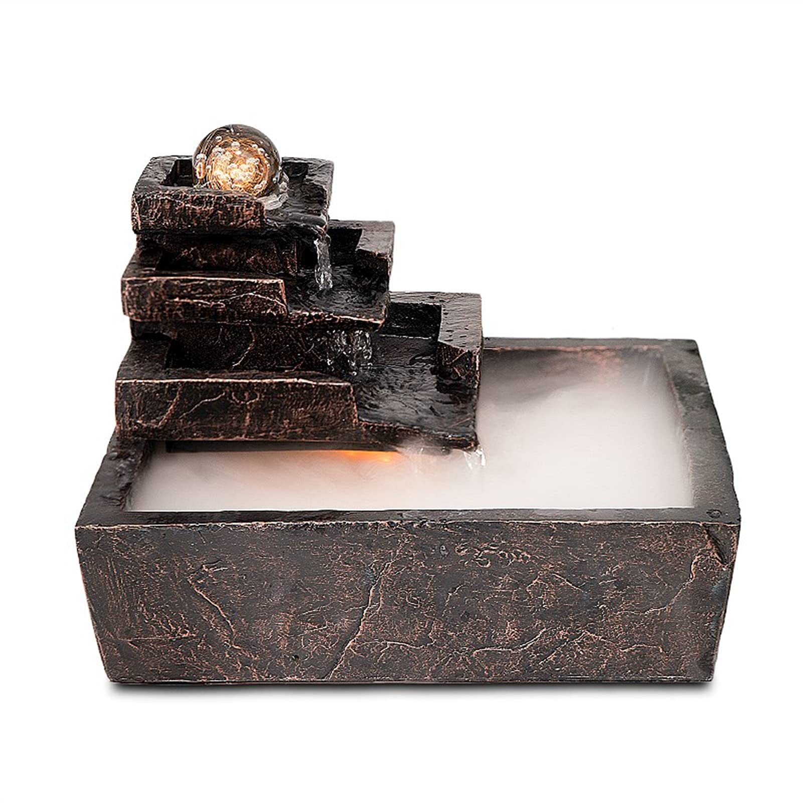 Fuente de Mesa Decorativa para Interior, Fuente de Agua con Cascada, de Resina, con Bomba de Agua, Feng Shui Zen, decoración para salón, Dormitorio, Oficina, 31 x 31 x 22 cm