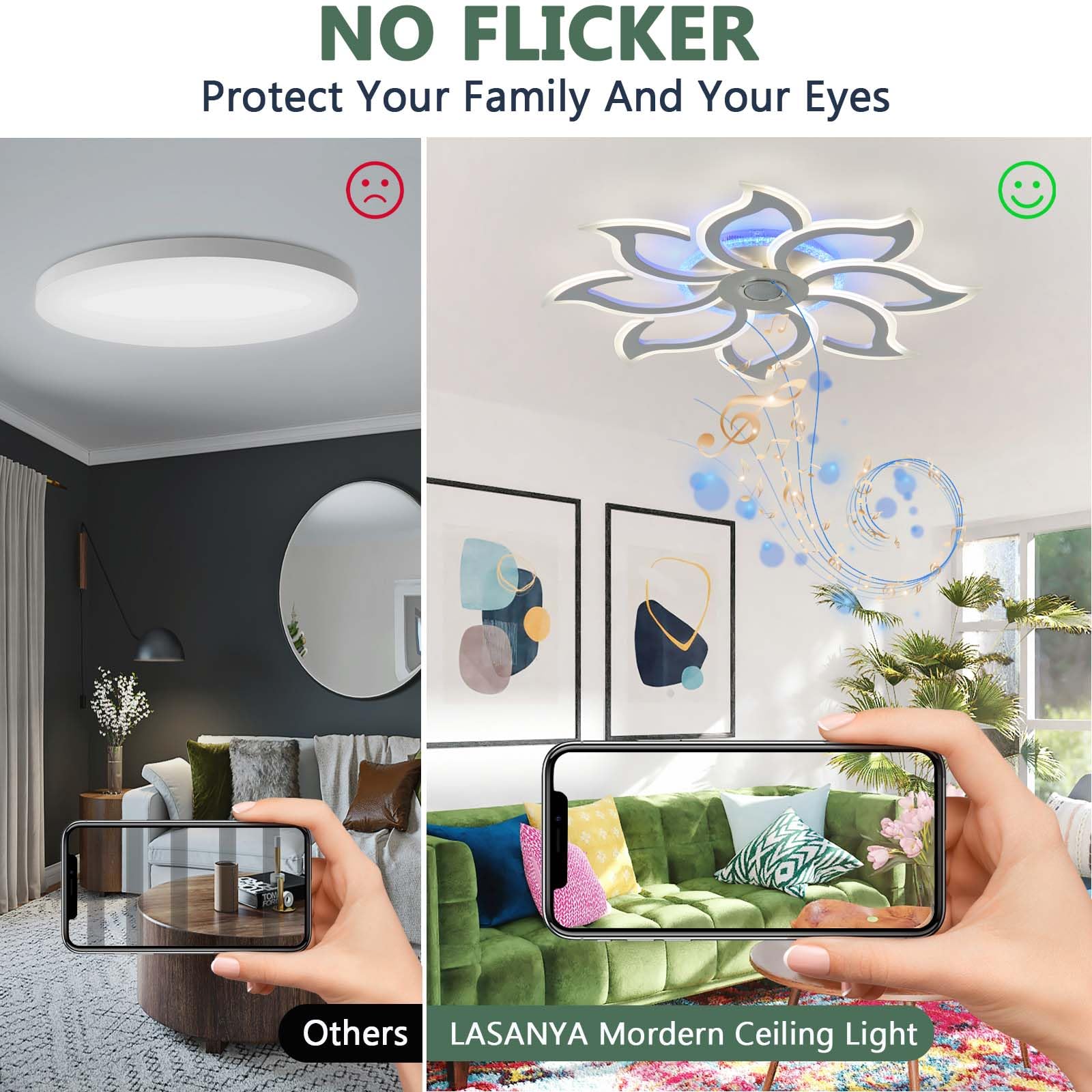Lámpara de Techo LED con Altavoz Bluetooth, Plafón de Techo Regulable con Mando a Distancia y App, Luz LED Techo de Diseño Flor con Cambio de Color RGB para Salón, Dormitorio