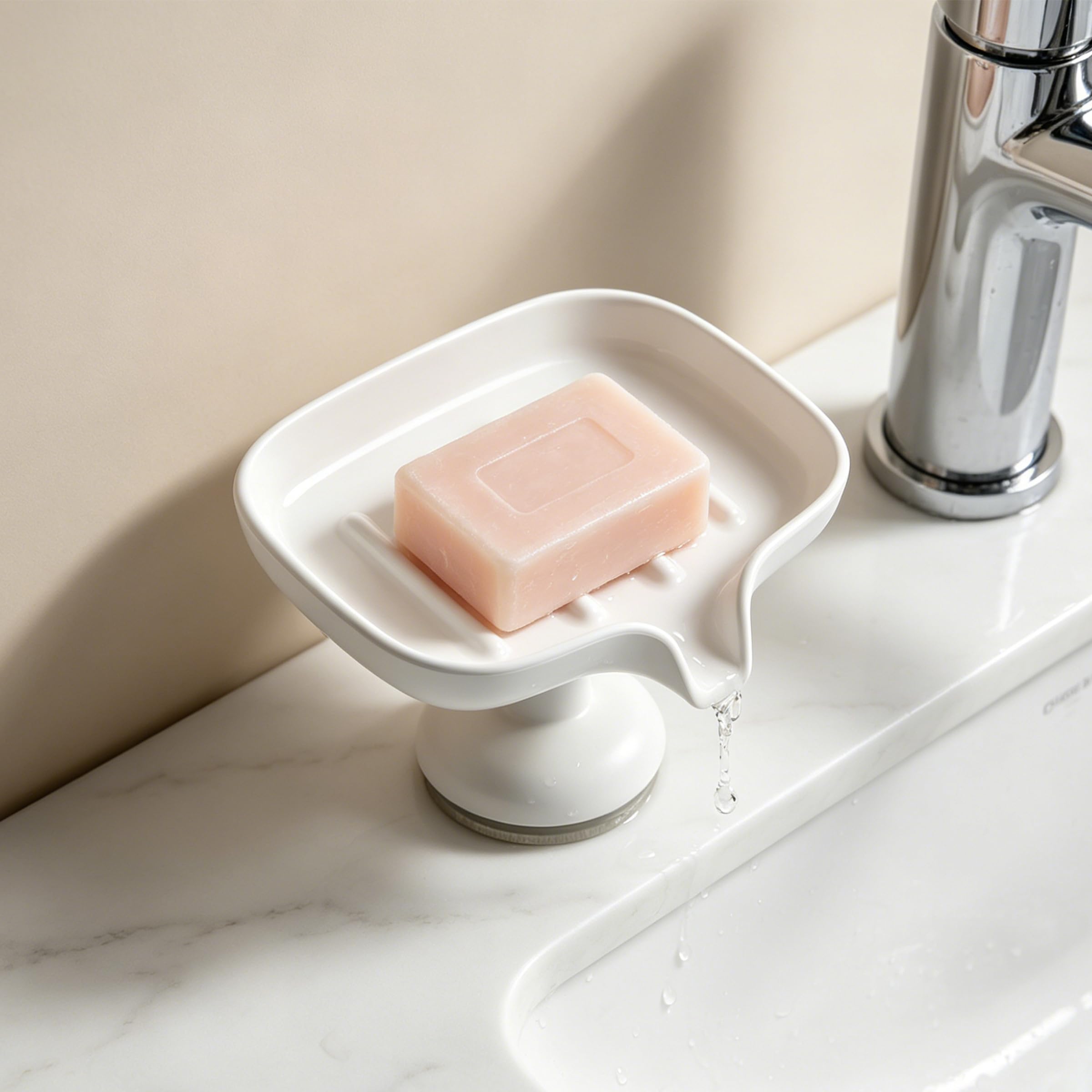 Self-Draining Soap Dish with Suction Cup, Non-Slip Bar Soap Holder