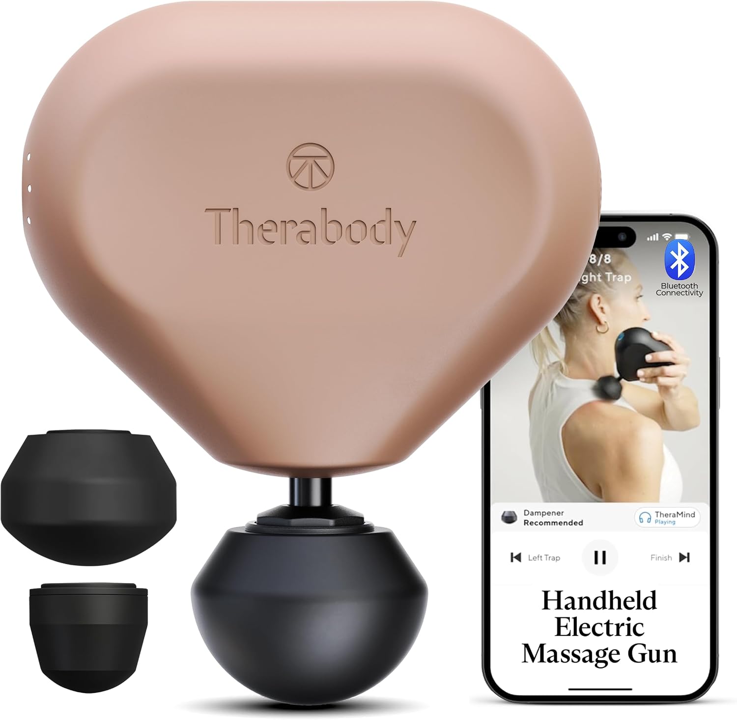 Therabody Mini 3rd Gen Massage Gun | Travel Essential, Desert Rose | Ultra-Portable Percussion Massager for Recovery Anywhere | Bluetooth, 3-Speed, 1-Button Control, Muscle & Tension Relief