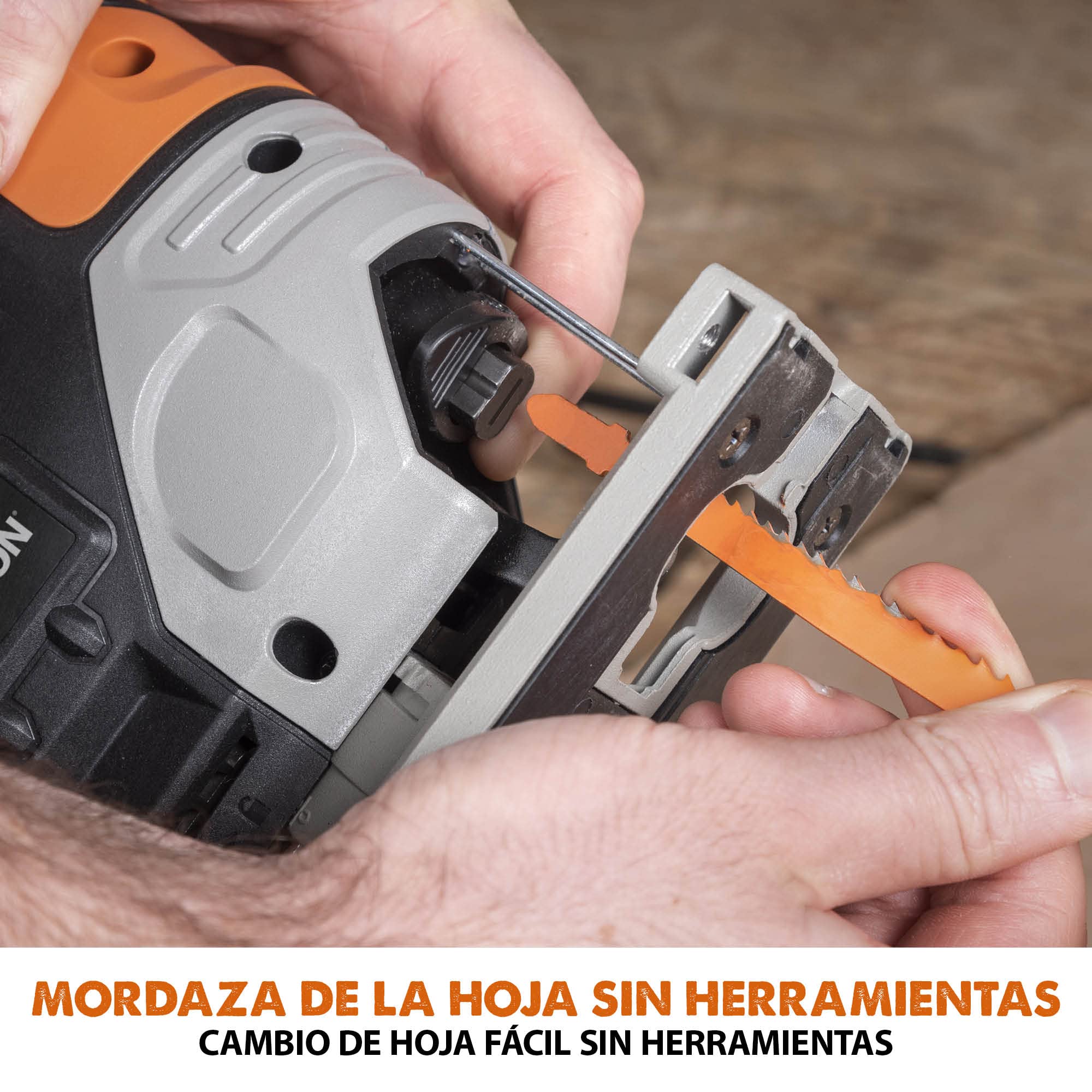 EVOLUTION POWER TOOLS Sierra de calar inalámbrica R90JGS - Li de - Incluye 5 hojas multiusos, Black/Orange