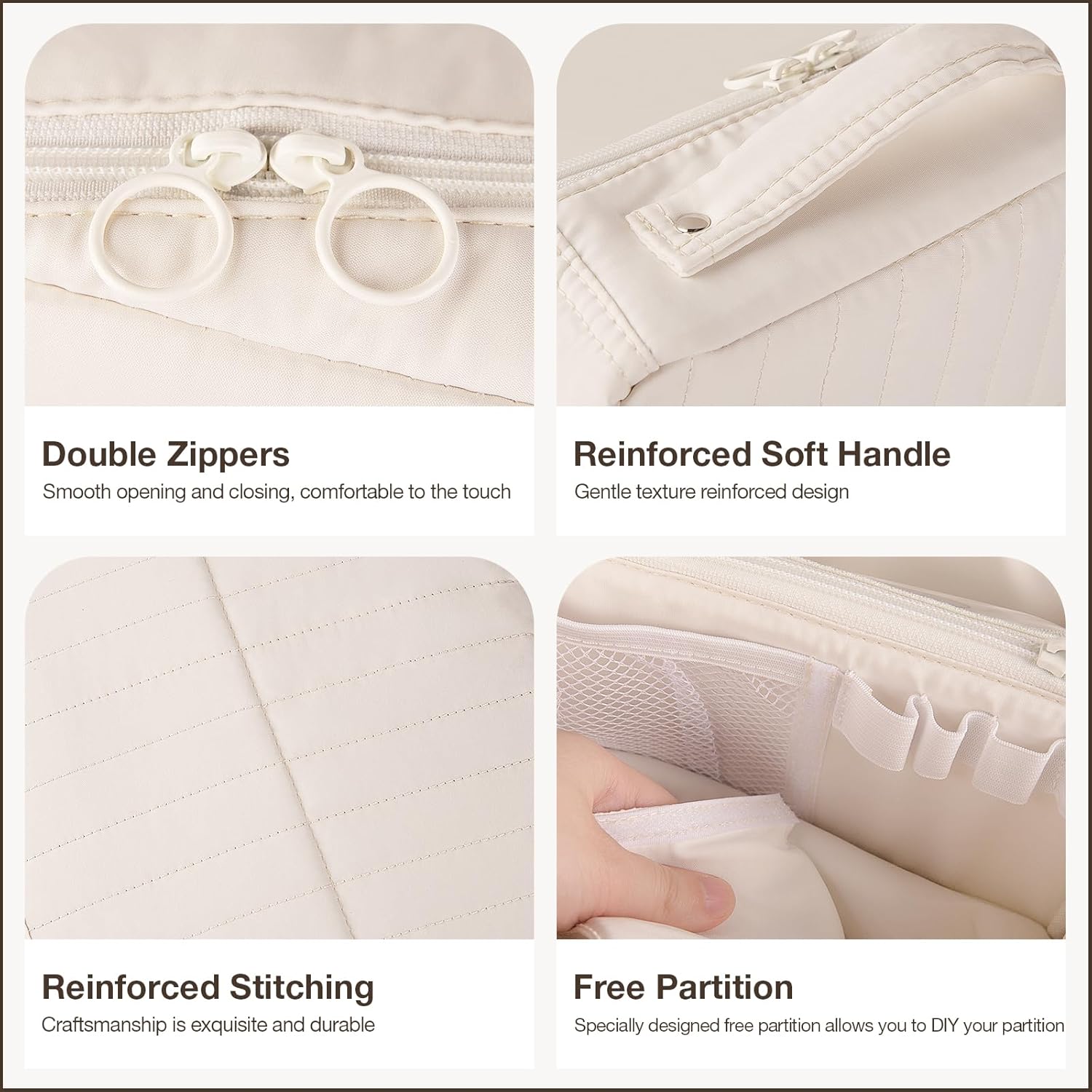 Abiudeng Standing Travel Makeup Bag Stand up Make up Bag Travel Toiletry Bag with Multiple Compartments Large Capacity for Women Business Trips Fitness and Daily Commutes (White) - Image 6