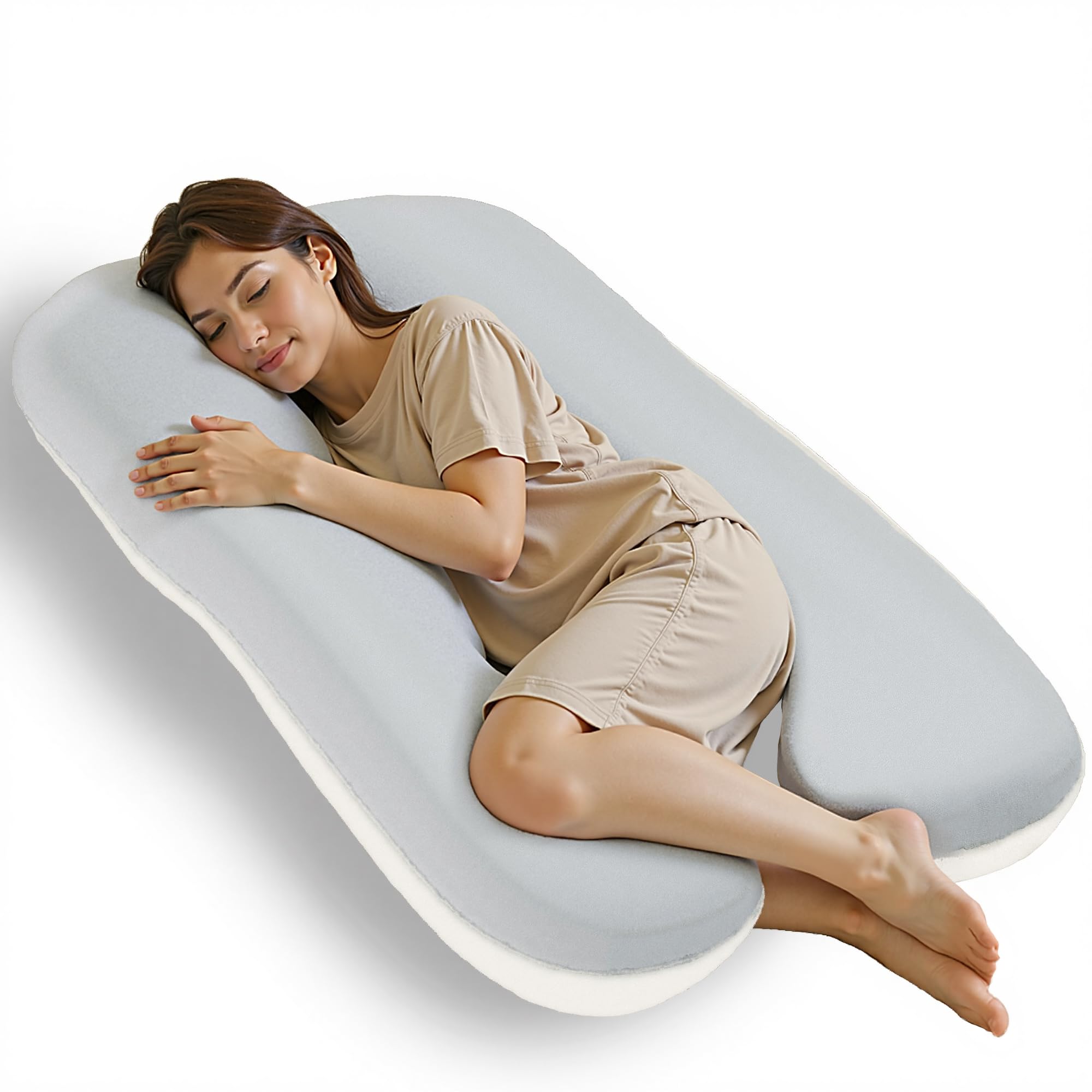VECELO 抱き枕 U型 妊婦対応 全身サポート 約140×70×20cm 充填量2.7kg クリームホワイト 安心設計