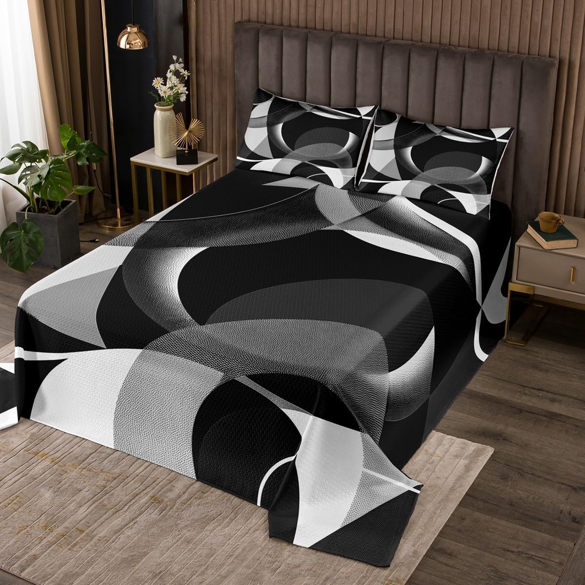 Erosebridal Teal Red Black Quilt Set Queen Size for Kids Teens Adults,Abstract Geometric Lines Coverlet Set,Modern Fashion Bedspread Set,Minimalist Simple Bed Cover Bedroom Decor
