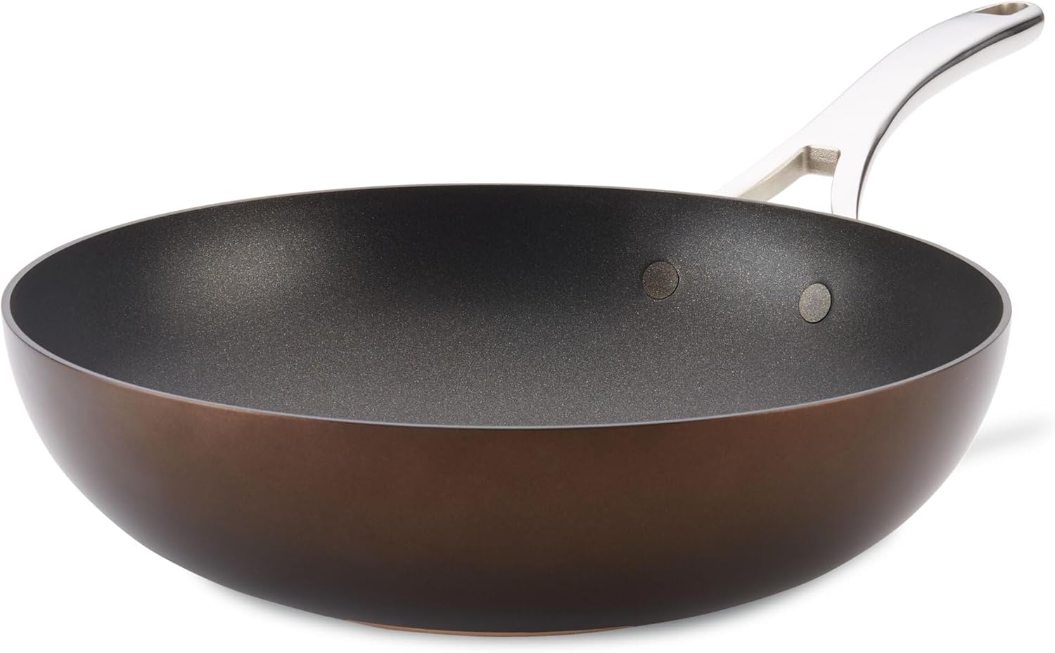 Anolon Nouvelle Copper Hard Anodized Nonstick Wok/Stir Fry Pan/Wok Pan - 12 Inch, Sable Brown Skillet (12") Sable