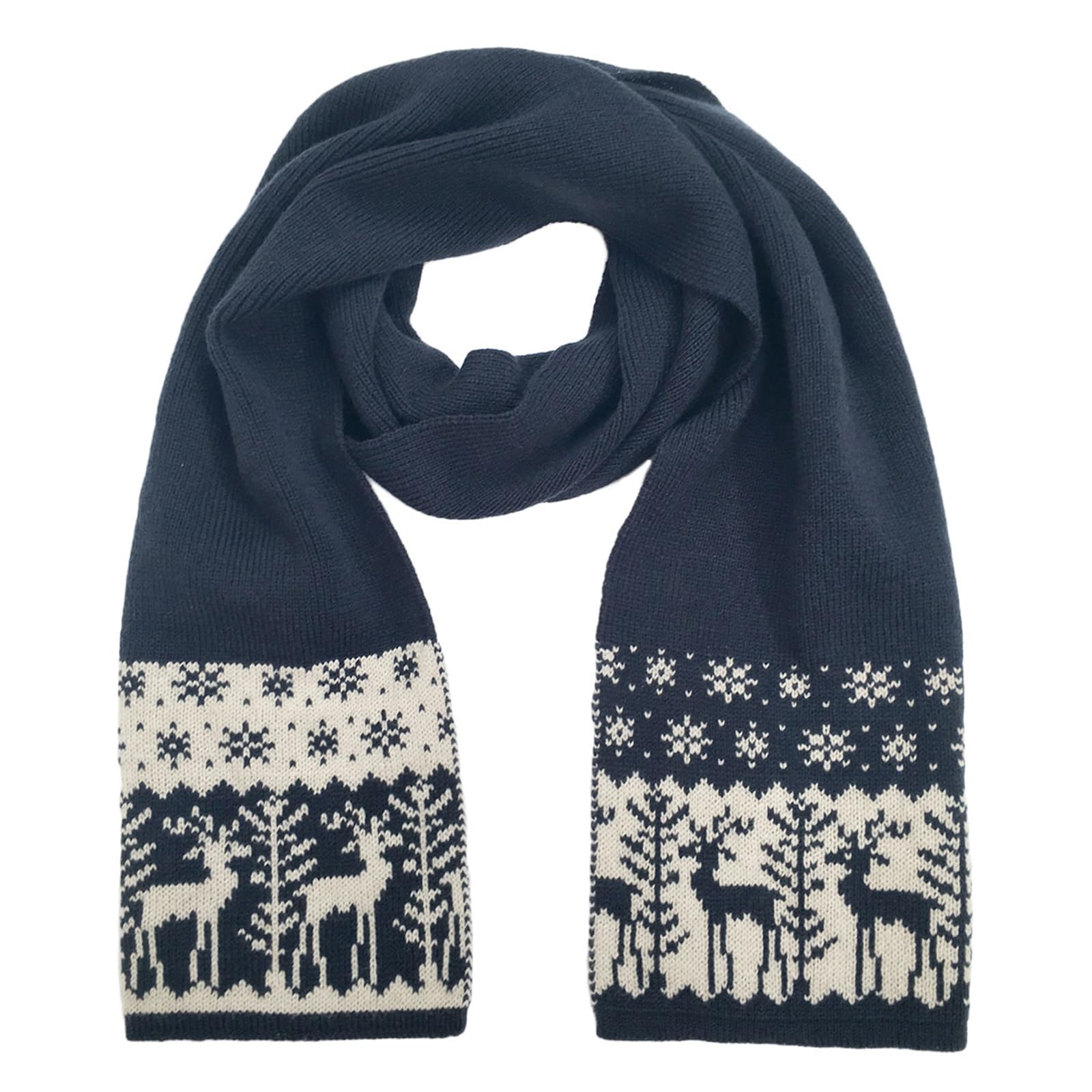 Glanzend Boys Navy Kids Winter Scarf, Warm Knitted Long Scarves Christmas Tree Reindeer Snowflake For Children, Cozy Soft Thermal Scarf, Xmas Holiday Neck Warmer Neckerchief, Gifts For Girls