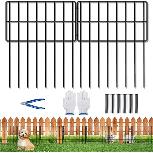 Animal Barrier Fence, 25 Pack Total 17in (H) x 27ft (L) No Dig Garden Rustproof Metal Defense Fences Stakes, Dog Rabbits Blocker Fencing Panels for Outdoor Yard with Cable Ties and Cutting Plier