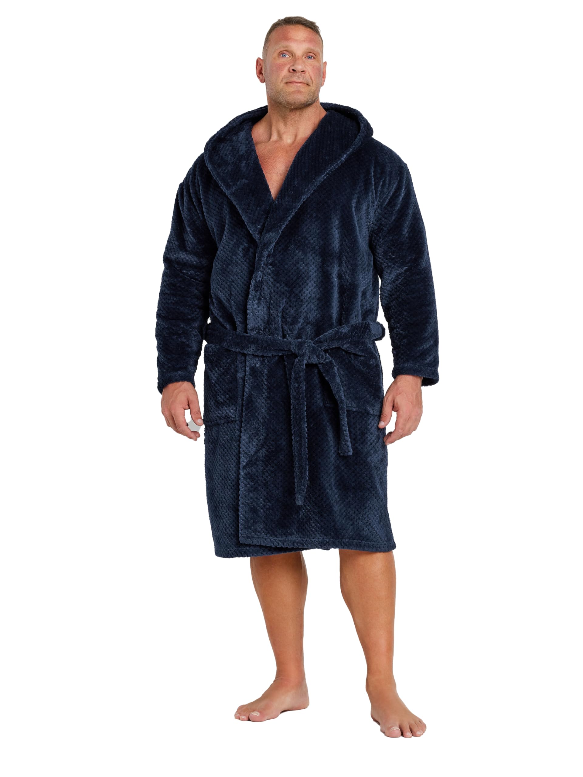 Badrhino Men's Blue Textured Fleece Dressing Gown In | Size: 3XL