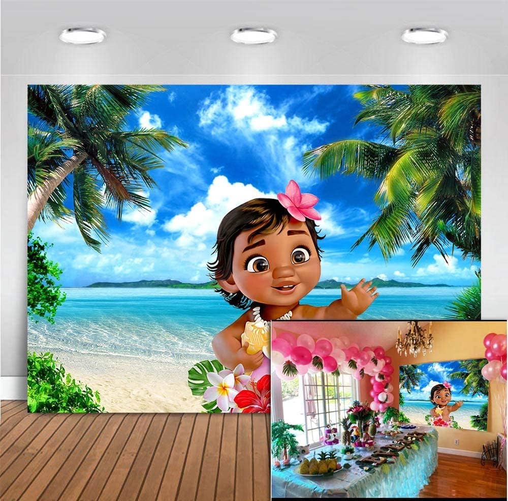 MMY 5x3ft Baby Backdrop 1st Birthday Party Banner Supplies Summer Tropical Coconut Palm Tree Ocean Background Princess Baby Shower Wallpaper Photobooth Props