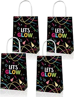 QYCX 12 Pack Glow Party Gift Bags, Glow in The Dark Party Supplies, Glow Candy Gift Bags, Party Favors Bags Glow in The Dark Kraft Treat Bags Candy Bags Goodie Bags for Glow in The Dark Birthday Party Supplies Decor Adults Kids Birthday Party Supplies Neon Themed Party Favors Decoration Baby Shower