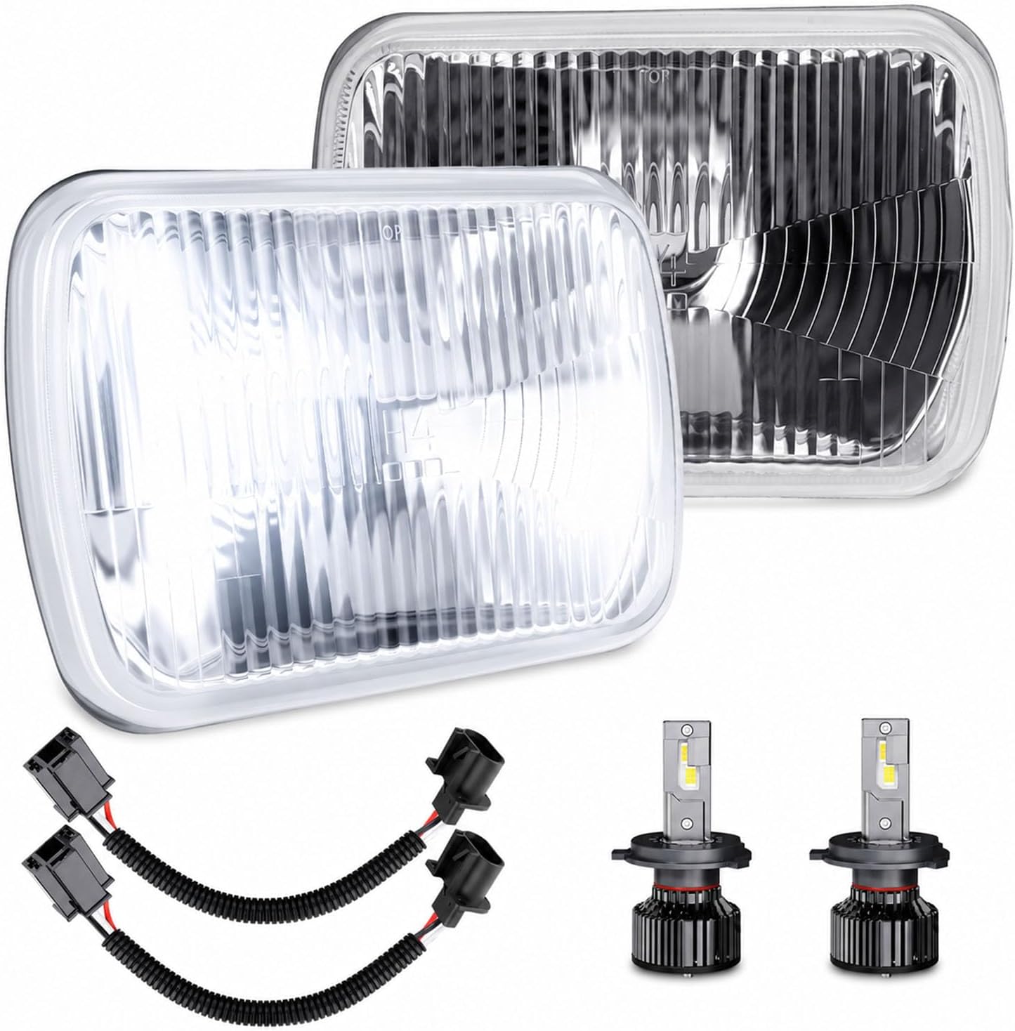 D-Lumina Pair 7x6 H6054 Glass Headlight Housing with H4/9003 Dual Beam