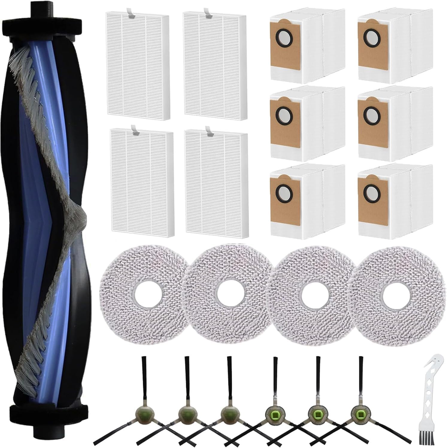 22 PCS Replacement Parts for Lefant M3/ M3 Max Robot Vacuum Cleaner, 1 Main Brush, 4 Hepa Filters, 6 Dust Bags, 6 Side Brushes, 4 Mop Pads, 1 Cleaning Tool