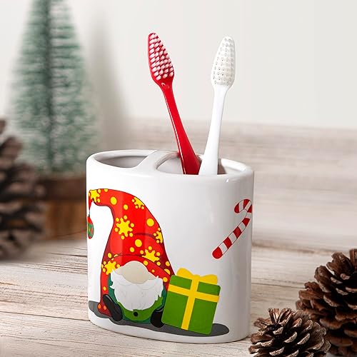 Miniatura 7 de Juego de accesorios de baño de cerámica de gnomos navideños de 4 piezas