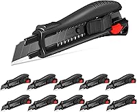 Vista 8 de HAUTMEC Cuchillo utilitario de 18 mm con agarre suave y bloqueo automático con interruptor de seguridad rojo, cortador resistente con hoja negra