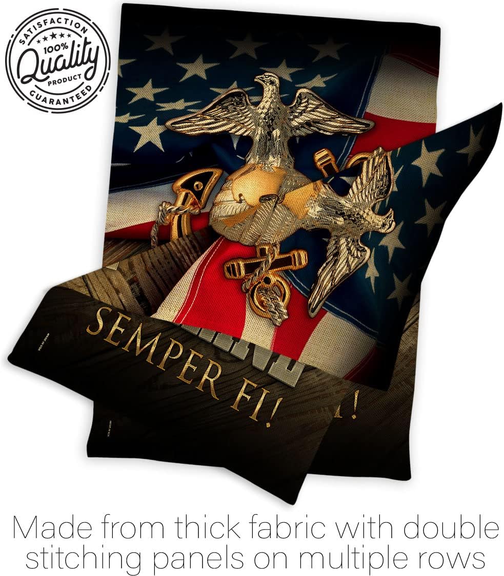 Marine Semper Fi Burlap Garden Flag - Armed Forces Corps USMC United State American Military Veteran Retire Official - House Decoration Banner Small Yard Gift Double-Sided Made In USA 13 X 18.5