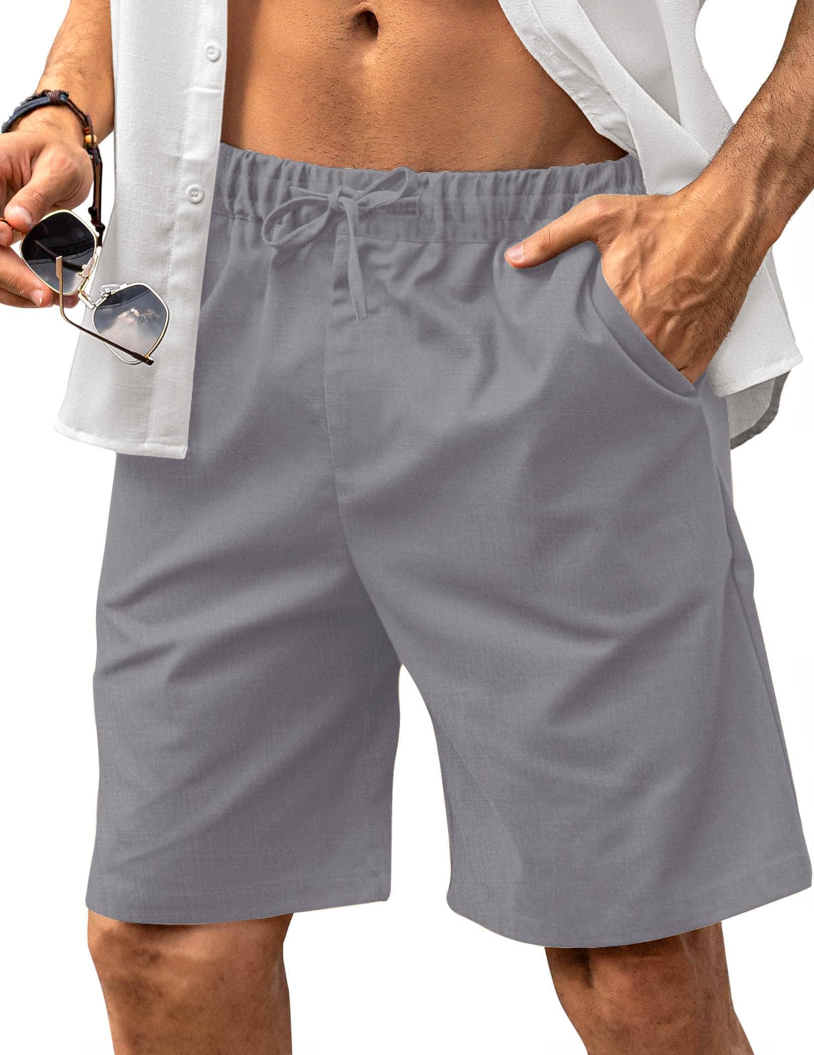 HMIYA Kurze Hosen Herren Leinen Shorts Leichte Bermuda Sommershorts Atmungsaktiv Leinenhose Kurz mit Taschen