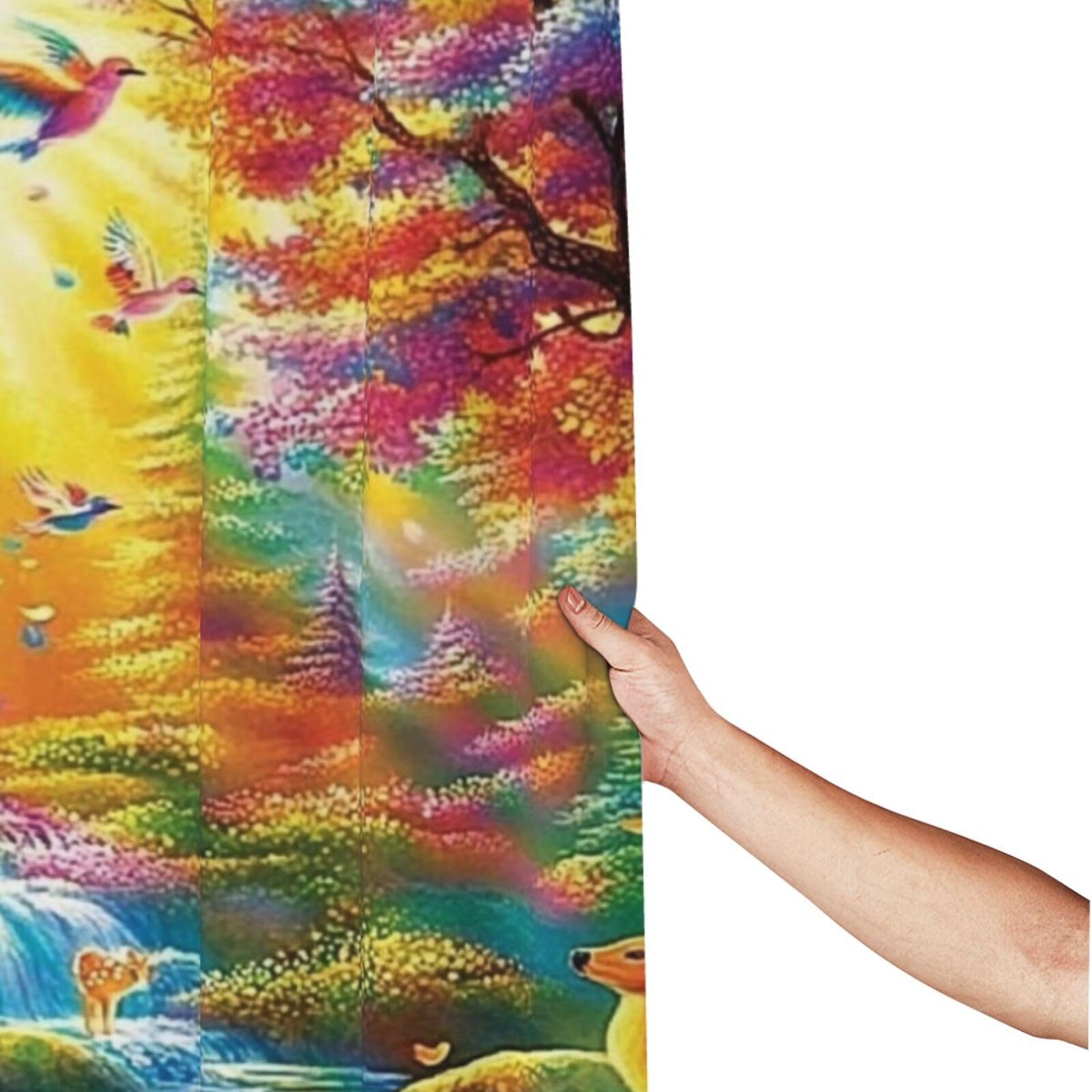 Riverside - Cortina de ducha con estampado de flores y pájaros de 60 x 72 pulgadas, cortina de ducha de tela de poliéster impermeable, decoración de bañera con 12 ganchos, secado rápido, lavable