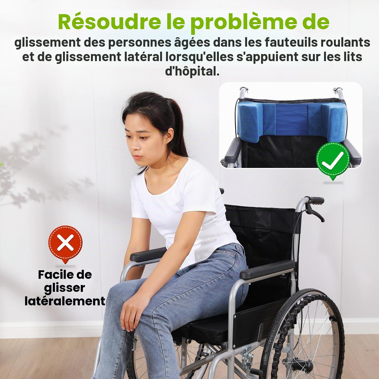 Support latéral pour fauteuil roulant, coussin debout réglable individuellement, convient aux personnes âgées et aux personnes handicapées, grande taille