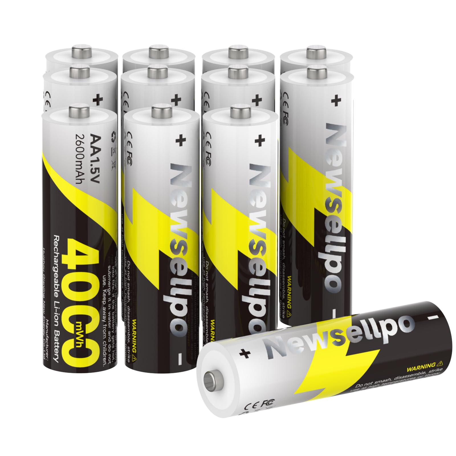 Newsellpo 12-Pack AA Lithium Rechargeable Batteries