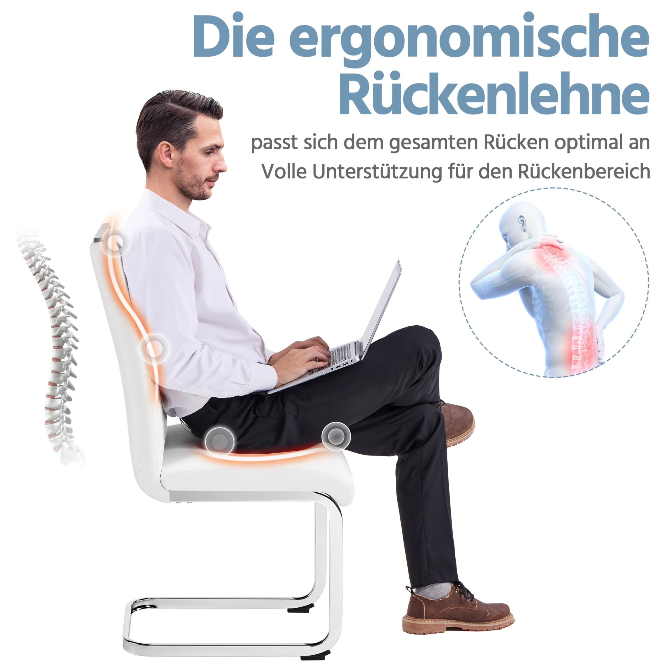 Yaheetech 2er Set Esszimmerstühle mit Metalluntergestell Küchenstuhl Weiß