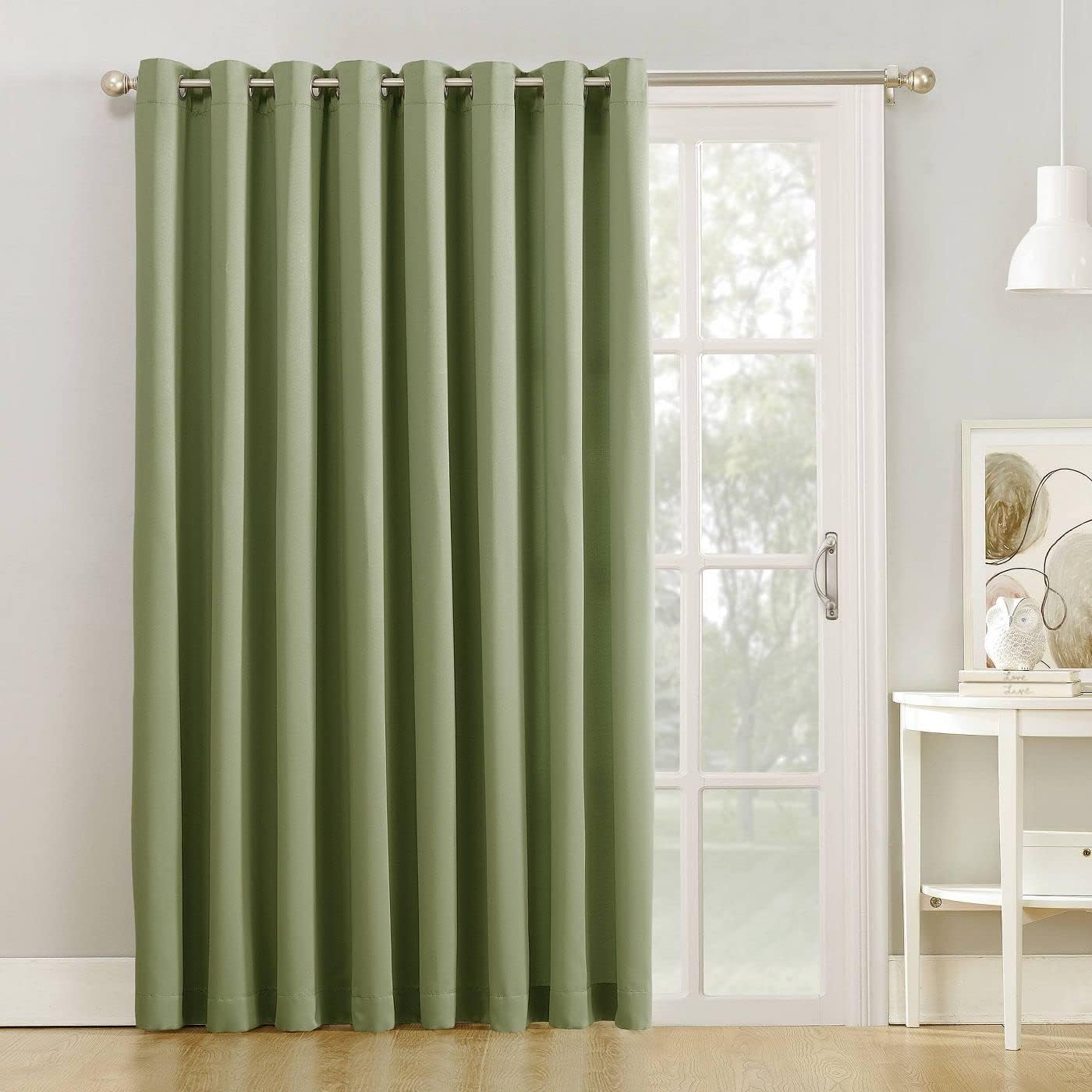 Gorgeous Home Linen K100 Thermal Window Treatment 1 Panel Curtainl No Lined Insulated Solid Color Thick Material Drapes Bedroom, Living Room, Divider Room, Patio Extra Wide (Sage Green)