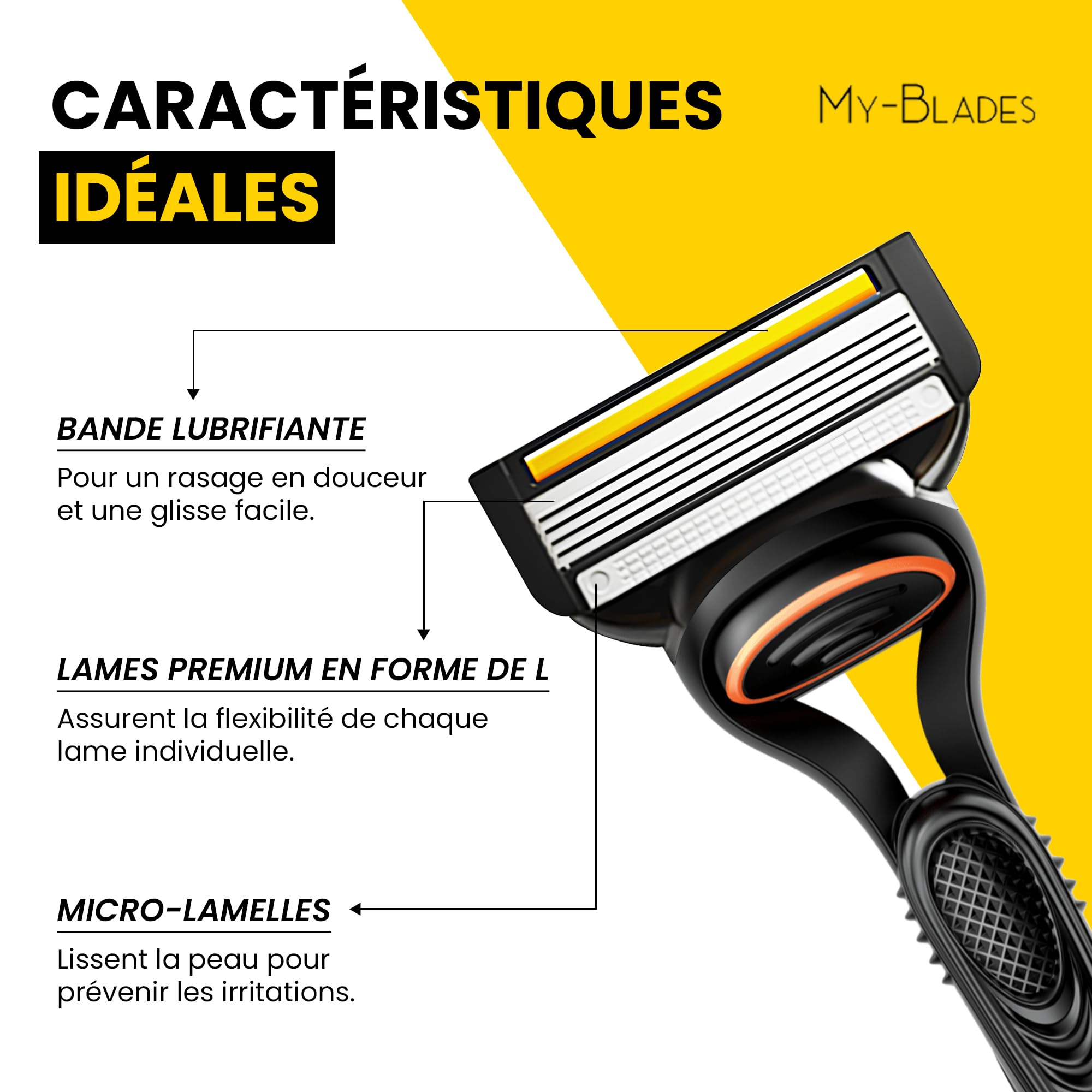 Lames de rasoir compatibles avec Gillette Fusion 5, My-Blades lot de 16 recharges à 5 lames de rechange pour homme, peu de plastique et écologique, revêtement platine