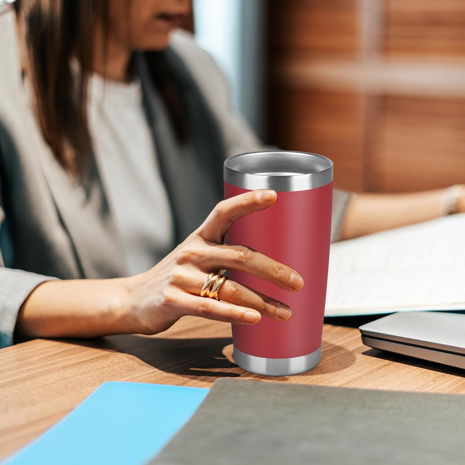 20 oz Tumbler Stainless Steel Tumblers Bulk with Lid Double Wall Insulated Coffee Tumbler Cups for Hot & Cold Drinks Powder Coated Travel Coffee Tumbler Mug Metal (Red, 6 pack) - Image 6