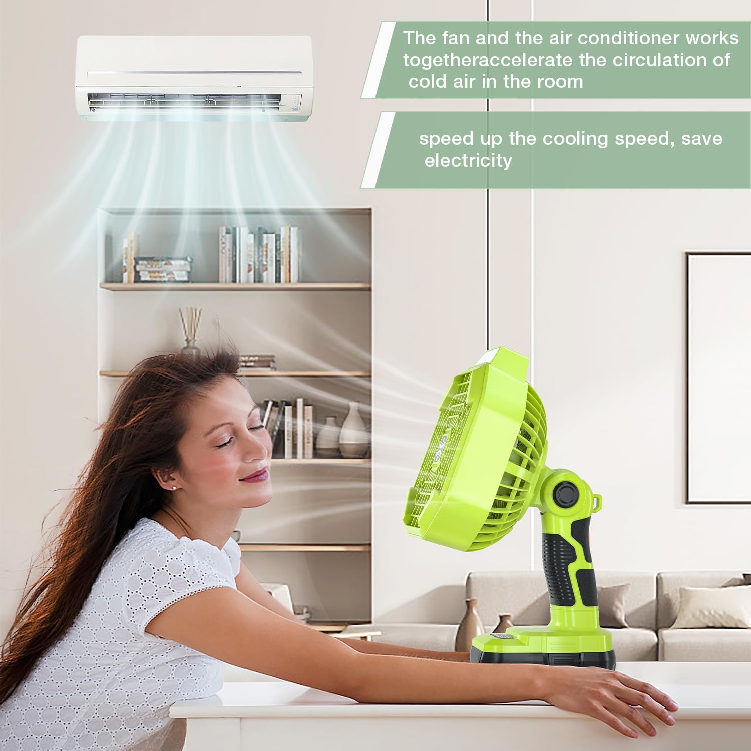 WaxPar Battery Operated 18V Fan Compatible with Ryobi 18V Li-ion Ni-CD Ni-MH Battery, Portable Cordless Fan with 180LM LED Lantern, Remote, Timer 1800CFM 3-Speed Outdoor Floor Fan